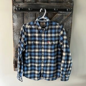 Mens Fjallraven Plaid Button Down Shirt Blue & White - Size Small